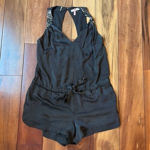 Rebecca Taylor size 6 charcoal sequin tie waist romper